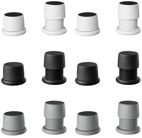 12 Pezzi Rialzi Regolabili per mobile, Alzata da 4,1-6,3 cm, Antiscivolo, Autoadesivo, Rialzo per Divano, Letto, Tavolo, Sedia, Bianco+Nero+Grigio