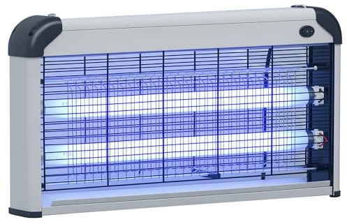 Outsunny Lámpara Antimosquitos Eléctrico 30W Mata Moscas Eléctrico Interior con Luz UV Efecto 60 m² para Jardín Terraza Patio 48,5x8,5x26,5 cm Plata