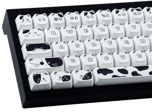 PBT Keycaps 135 Keys Black and White Cat Cute Cat Shape keycaps Set Dye-Sublimation Mao Profile Custom Keycaps for Cherry Gateron MX Swithes Mechanical Keyboards