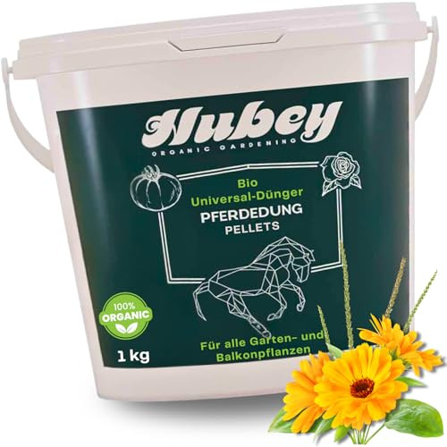 Bio Pferdemist als Dünger (1 kg) - HUBEY Pferdedung für Haus u. Garten - Frischer Pferdedünger als Universaldünger, Blumendünger, Biodünger - organischer Bodenverbesserer