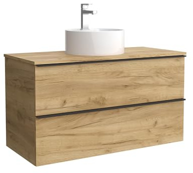 Salgar Mueble de baño Nabua 100 cm Roble con Tirador de pestaña | Lavabo sobre encimera