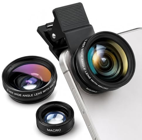 Black Phone Micro Angle Camera Lens - Micro Lens 0.45x for iPhone Samsung and Android - Phone Lens Attachment for Video or Photo Shooting - iPhone Camera Lens Accessory with Clip-on