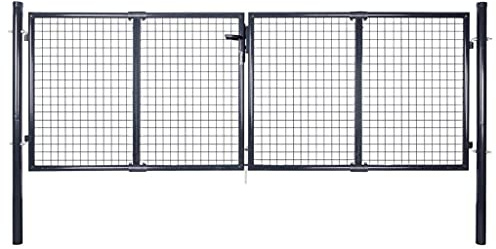 ShGaxin Mesh-Gartentor, Gartentür, Gartentüren, Gartenzaun Tür, Zauntür, Flügeltore, Garten Türe, Maschendrahtzaun, Verzinkter Stahl 289 x 100 cm Grau