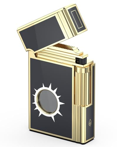 GIFTorch Feuerzeug Edel, Nachfüllbar Butan, Seitliches Reibrad, Weiche Flamme, Retro Flip Design — ohne Gas (Schwarz)