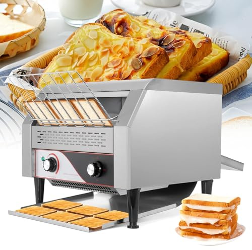 Tostadora Transportadora Comercial -2.3 KW / 2.6 KW -Tostado Eficiente -Ideal para Cafeterías y Restaurantes -Luces Indicadoras -Construcción en Acero Inoxidable,7 Ajustes de Velocidad,450PCS/Hour