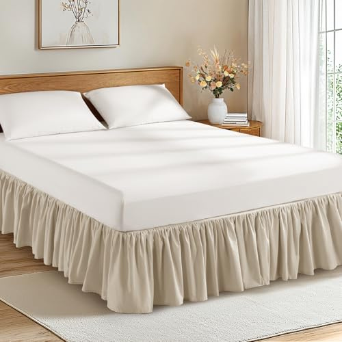 LBRO2M Faldón de cama 100% lino francés, tamaño King, plisado, caída de 14 pulgadas, lino natural, volantes suaves (King, lino)
