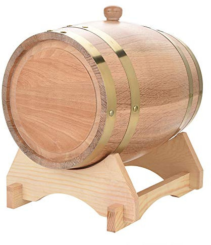 Barril de Madera de Roble Vintage, Mini Barril de Whisky de Madera de 5 Litros, Barril de Roble Hecho a Mano con Soporte para Whisky, Cócteles, Ron, Tequila, Vino Hidromiel