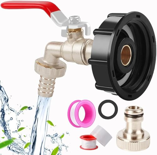 Raheem 1/2 Inch IBC Tank Fittings with Brass Tap | S60X6 Brass Adapter with Tap, Leakproof, Fits IBC Tanks & Garden Hoses, Tool-Free Fit