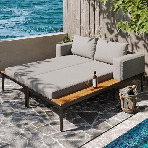 Kebnor Outdoor Patio Daybed,Double Lounge Bed, Outdoor-Liegestuhl,Multifunktionales wasserdichtes Sofabett, Doppel-Liegebett mit Regalen,Sun Lounger for Patio, Garden & Balcony