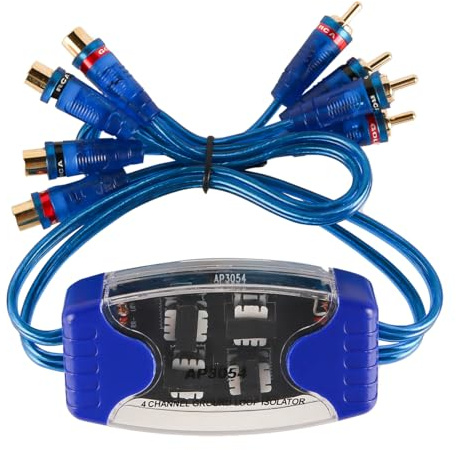 Laroal Filtro supresor de Ruido de Audio RCA de 4 Canales, aislador de Bucle de Tierra de 50 W para Sistemas de Audio de Coche (65 cm)