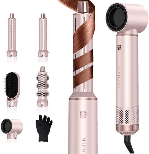 Dryhsip Hair Dryer Brush, 5-in-1 Hot Air Brush, Blow Dryer & Styler with Detachable Heads (Curling Wand, Volumizing Brush, Straightener, Curler), Travel Hairdryers Lightweight for Women & Men(Pink)