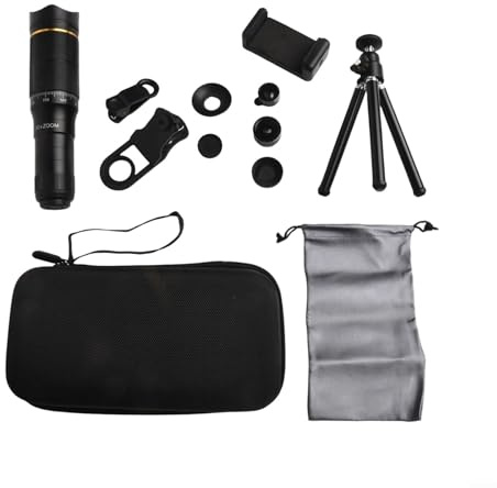 Getdoublerich Teleobjetivo 32X para smartphones, lente de zoom 4K HD con trípode y clip, compatible con teléfonos, accesorio de fotografía al aire libre de alto rendimiento