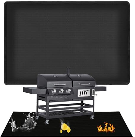Tappetino Barbecue, Tappeto Barbecue da Esterno, Tappetino Ignifugo, Tappeto BBQ, Resistente al Calore, Impermeabile e a Prova di Olio, 152x91 cm, per Barbecue, Pavimenti, Prati, Patio (Bianco)