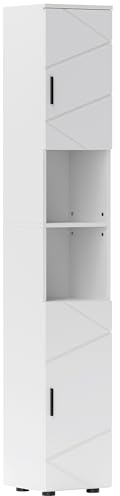 kleankin Slim Bathroom Cabinet, 183cm Tall Bathroom Storage Cabinet with Soft Close Doors, Open Compartments and Adjustable Shelves, White