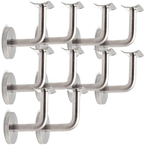 thirei Soporte de Pasamanos, 10 Piezas Barandilla Pasamano de Acero Inoxidable, Fijación de Pasamanos, Soporte de Pared de Madera con Roseta de Cubierta