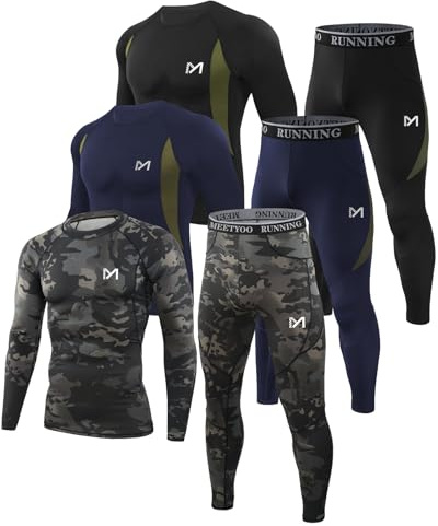 MEETYOO Thermounterwäsche Rollkragen Herren Funktionswäsche Skiunterwäsche Männer Fliegenloch Base Layer Unterhemd Unterhose Schnell Trocknend Warme Winter Sport