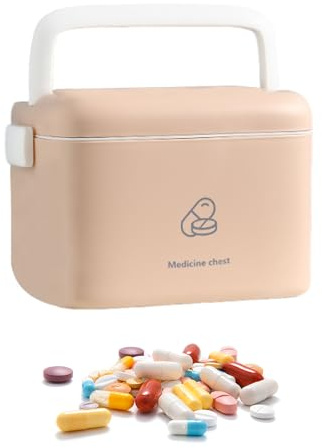 Caja de almacenamiento de medicamentos de 2 niveles con tapas y asas, organizador de medicamentos (albaricoque, pequeño)