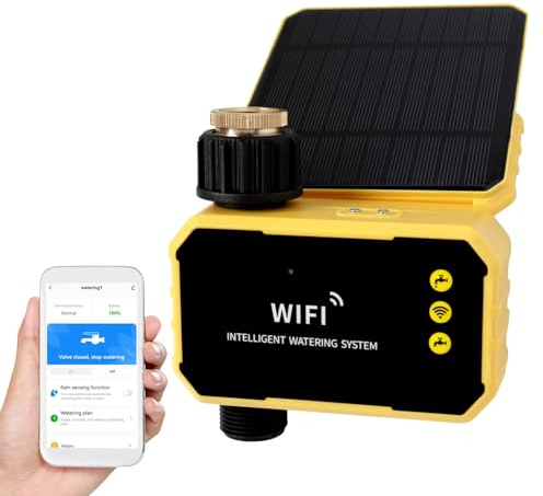 Timer per irrigazione da giardino Wifi a energia solare, controller intelligente per irrigazione a distanza, compatibile con Tuya e Smart Life, doppia alimentazione, sensore pioggia, sistema micro