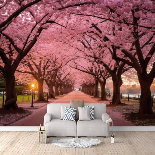Carta da Parati Murale Sentiero Dei Fiori Di Ciliegio 300x210 cm Fotomurali Effetto 3D, Decorazione Poster Arte Murale Moderna per Casa Ufficio Camera Da Letto Soggiorno.