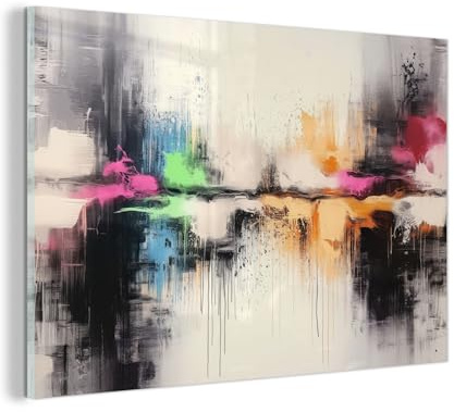 MuchoWow© Wandbilder Glas Wohnzimmer Wanddeko Schlafzimmer Zimmerdeko | 120x80 cm - Wandgemälde Zimmer Deko auf Wand Dekoration Wall Art Abstrakt - Farbexplosion - Landschaft