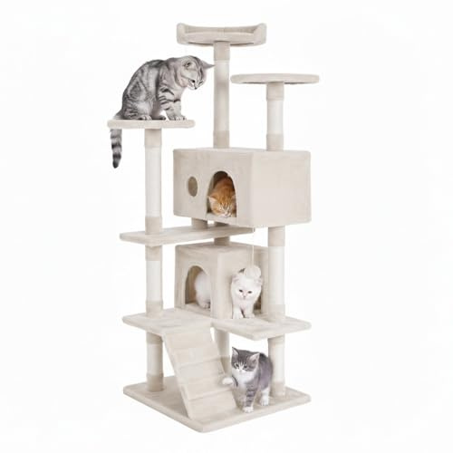 BestPet 139cm Cat Tree Tower for Indoor Cats,Multi-Level Furniture Activity Center with Scratching Posts Stand House Condo Funny Toys Kittens Pet Play House,Beige