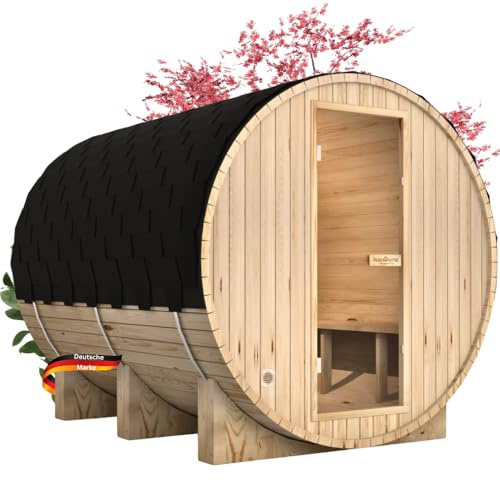 DELUKE Fasssauna Outdoor mit Elektroofen PIET - für 6 Personen, inkl. Saunazubehör | Außensauna Gartensauna Saunafass | Mit externer Montage