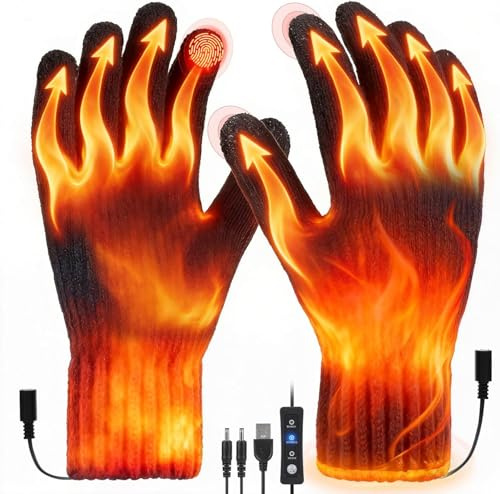 USB Heated Gloves for Men and Women, Soft Knitting Heating Gloves with 3 Adjustable Temperature, Full Fingers Heating Warm Gloves, Double-Sided Electric Winter Gloves Washable Laptop Typing Glove