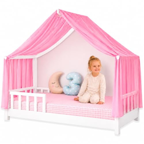 YellowNest Hausbett Himmel aus 100% Polyester – Einzelstück - Atmungsaktiv und trapazierfähig – Betthimmel Baldachin für Kinderbett & Hausbett, Kinderzimmer Deko (Kräftiges Rosa, 160 x 400 cm)