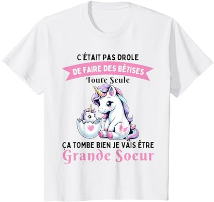 Tee Shirt Grande Sœur et Licorne - Annonce Grossesse Unique T-Shirt, Enfant, Blanc, 3 Ans