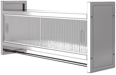 Armario de almacenamiento de metal para cocina y baño, mueble de pared de acero inoxidable con puertas correderas y barra colgante, gran capacidad para garaje, sótano (80 x 32 x 46 cm)