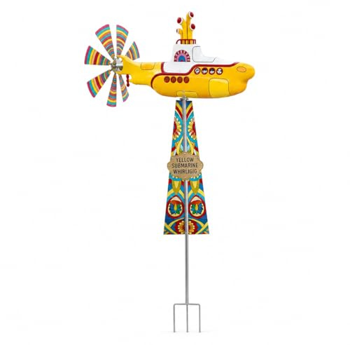 Yellow Submarine Wind Spinner, Heavy Duty Metal Kinetic Garden Wind Spinners, Wind Spinners for Garden Outdoor Decor for Patio Porch Home Gardens, 2D (A)