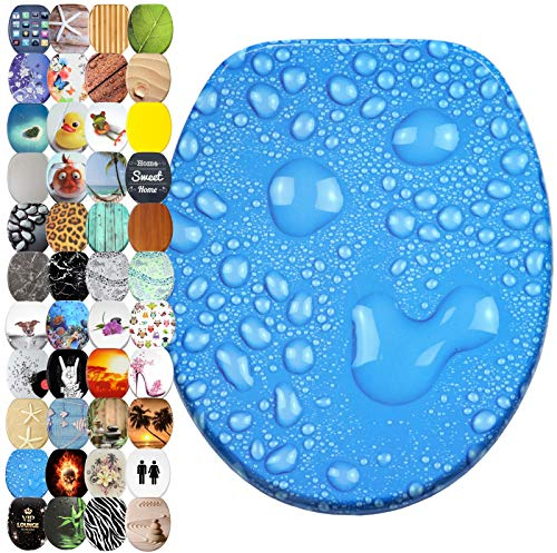 Sanilo WC Sitz mit Absenkautomatik, viele schöne Toilettendeckel zur Auswahl, hochwertige und stabile Qualität aus Holz (Tautropfen Blau)