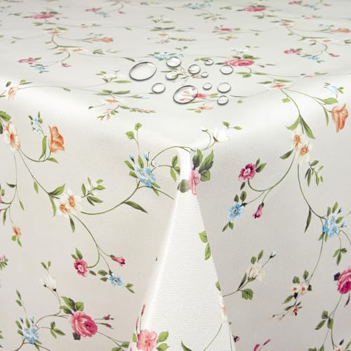 Wachstuch Wachstischdecke Gartentischdecke Blumen Beige Rechteckig 110 x 150 cm abwaschbare Tischdecke