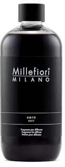 Millefiori Milano – Fragranza Ricarica per Diffusore a Bastoncini 500 ml, Nero – Profumatore Ambiente Raffinato con Note Legnose e Intense