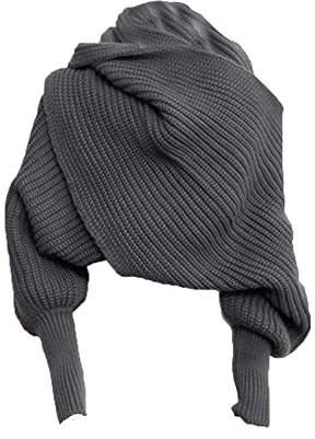 TININNA Winter Warm Gestrickt Strick Schals Strickschals Cape Schal Stola mit Ärmeln tiefen Grauen EINWEG Verpackung