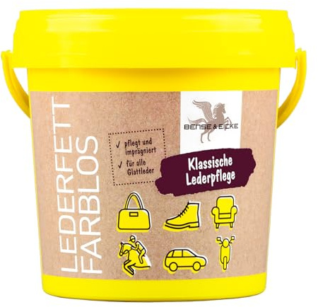 Lederfett farblos 1000 ml Dose by Bense & Eicke, pflegt und nährt Glattleder, Schutz vor Nässe, macht weich und geschmeidig, für Sattel, Schuhe und Motorradbekleidung, 1000 ml