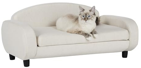 Paws & Purrs Cat Sofa Bed, Pet Couch for Indoor Cats Elevated Cat Beds with Removable Washable Mattress Cover for Kitten, Puppy or Small Animal- 31.5 Wide, Oatmeal