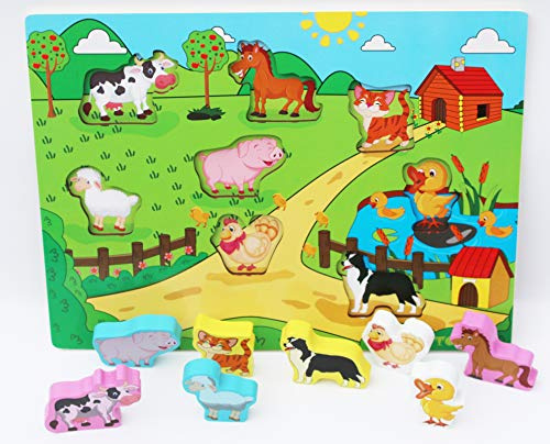 TOWO Rompecabezas de Madera - Granja Shinnington con Animales- Juguetes de Madera para Niños Pequeños - Encajables de Animales de Granja para Bebes - Juguete Educational Infantil