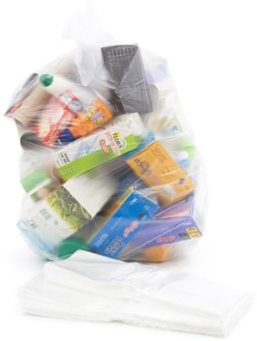 Bag it Plastics 30 Clear Recycling Bin Bags 90L - Large Transparent Recycling Bags for Kitchen, Home, Office - Bin Liners for 40L 50L 60L 70L 80L 90L Bins - Clear Plastic Refuse Sacks 18 x 29 x 39