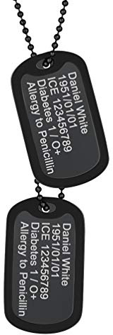 PROSTEEL 2 personalisierten Militärischen Erkennungsmarken mit Kugelkette und Silikon schwarz Edelstahl Medical Alert Anhänger Halskette Name Texte Gravur ID Dog Tags für Vatertag Geburtstag