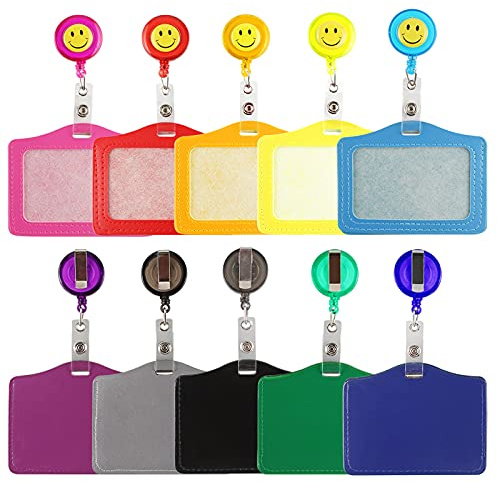 10Pcs Fundas de Soporte de Tarjeta ID, Portatarjetas Plásticas con Carrete Retráctil de Insignia Colgante, Soporte de Tarjeta para Oficina, Escuela (Multicolor)