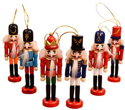 Amosfun 6pcs Christmas Nutcracker Ornament Nutcracker Soldier Figures Puppets Figures Dolls Toy Christmas Tree Hanging Ornaments Holiday Party Supplies Favors