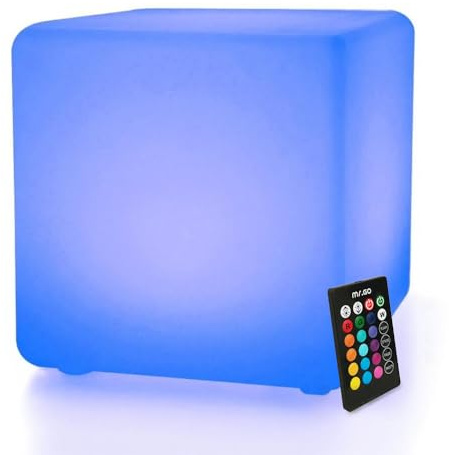 MR.GO 40,6 cm, impermeabile, a LED, a forma di cubo, con cambio di colore, lampada d'atmosfera, cubo di seduta con telecomando, 16 colori, dimmerabile, ricaricabile, RGB