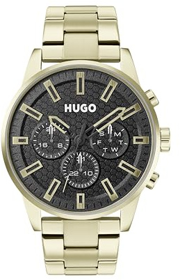HUGO Multi Zifferblatt Quarz Uhr für Herren mit Gelbgoldfarbenes Edelstahlarmband - 1530152