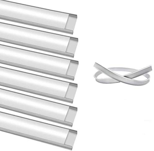 inShareplus 3.3ft/1M, 6 Pack Bendable LED Aluminum Channel System, U Shape, Silver Color, with Milk White Cover, End Caps and Mounting Clips, Aluminum Profile for LED Strip Light Installation