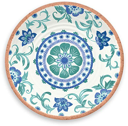 Turquoise Floral Melamine/Plastic Outdoor/BBQ/Picnic – Large Round Serving Platter