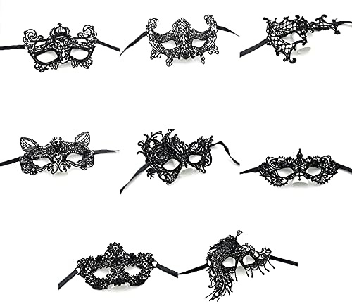 Hoshisea 8 Stück Halloween Modell Venezianische Maske, Lace Maske Schwarz Augenmaske, Damen Spitze Augenmaske, Spitze Maske, für Karneval und Halloween-Maskerade (Schwarz)