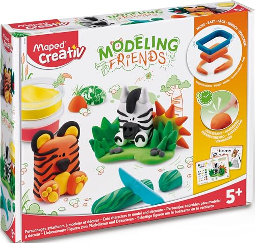 Maped CREATIV - Modellier-Set mit lufthärtender Modelliermasse MODELING FRIENDS - Wild: Zebra & Tiger
