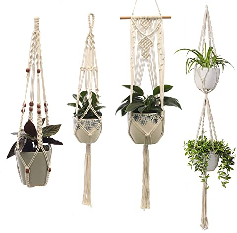 newsbirds 4 Packs Macrame Plant Hangers Hanging Planter Basket 4 Legs Handmade Hanging Plant Holder Decorative Flower Pot Holder for Indoor Outdoor Home Decor