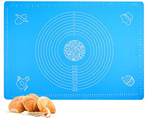 50x40cm Rutschfeste Backunterlage Antihafte Backmatte Silikon Teigunterlage Ausrollmatte mit Messungen Fondant Teig Gebäck （Blau）